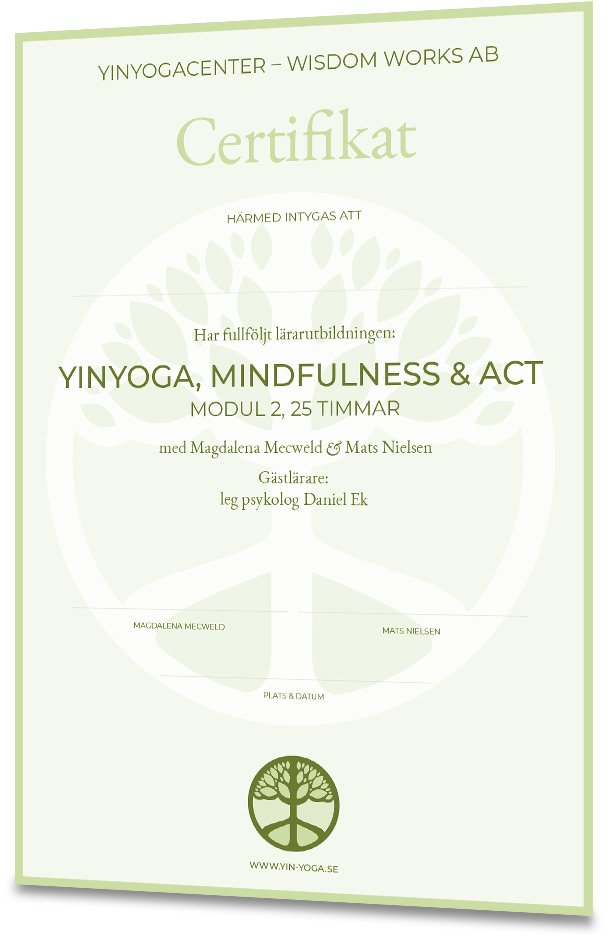 Certifikat yinyoga och Mindfulness